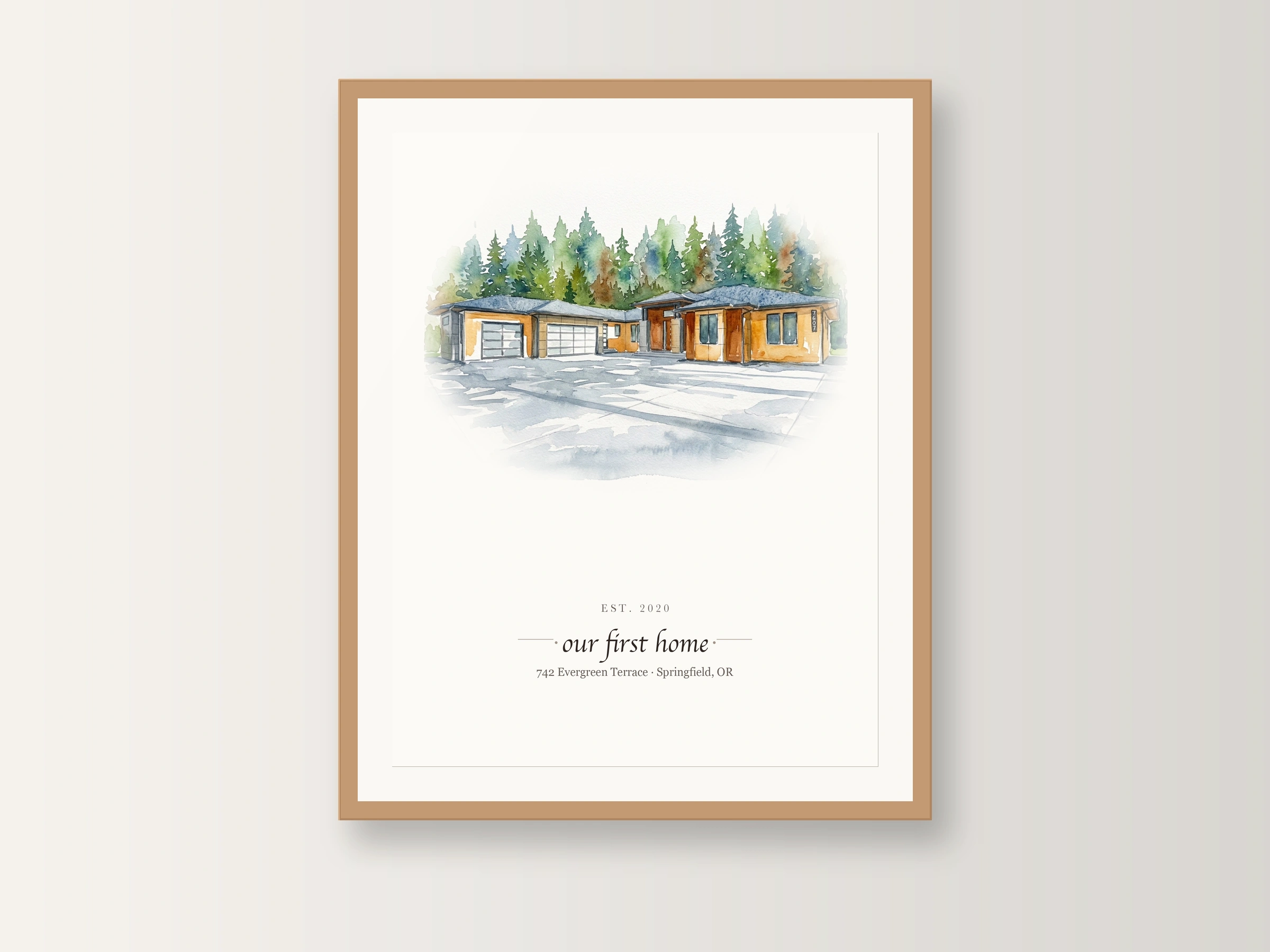 Framed Watercolor on Living Room Wall